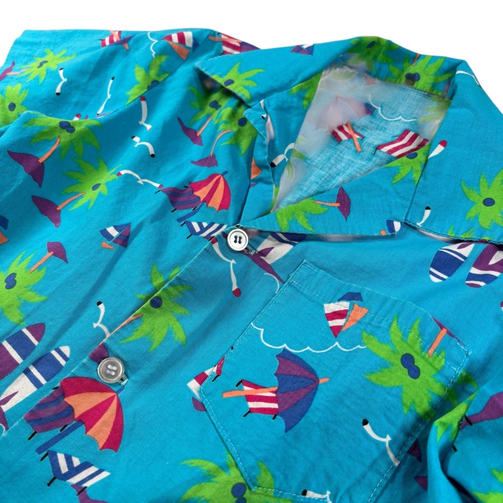 VTG Kids Aloha Shirt Beach Palm Tree‎ Surfboard Button Up Top surf shirt 90s Y2K